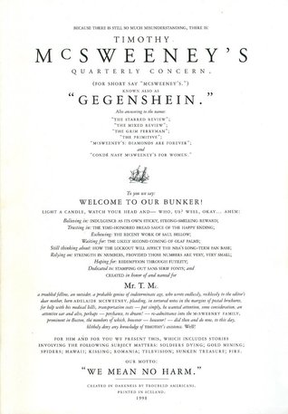 Timothy McSweeney's Quarterly Concern, Issue 1, Autumn 1998: "Gegenshein", or "The Ski Instructor" (Magazine)