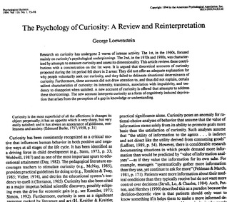 The Psychology of Curiosity: A Review and Reinterpretation (eBook)