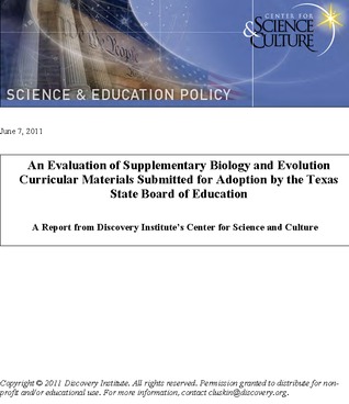 An Evaluation of Supplementary Biology and Evolution Curricular Materials Submitted for Adoption by the Texas State Board of Education