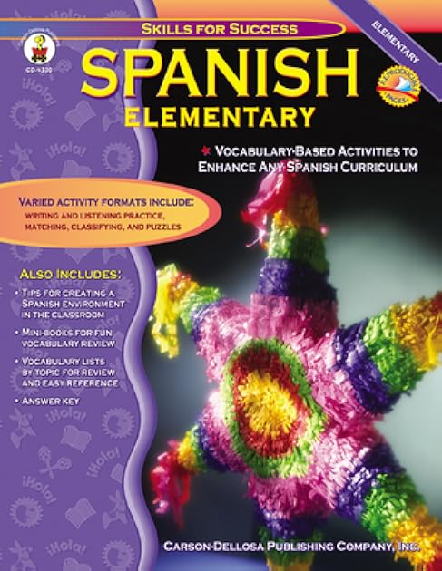 Skills For Success Elementary Spanish Workbook for Kids, Grades K-5 Spanish Vocabulary, Puzzles, and Writing Practice, Kindergarten — 5th Grade Spanish Classroom or Homeschool Curriculum
