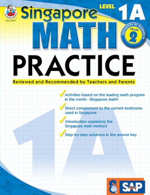 Singapore Math Practice Workbook—Level 1A, Grade 2 Math Book, Adding and Subtracting, Ordinal Numbers, Number Bonds, Identifying Shapes and Patterns (128 pgs)