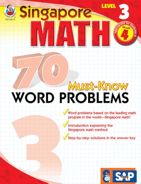 Singapore Math – 70 Must-Know Word Problems Workbook for 4th Grade Math, Paperback, Ages 9–10 with Answer Key