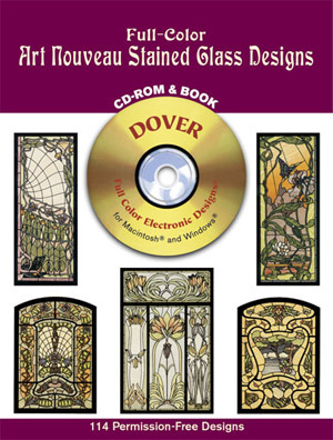 Full-Color Art Nouveau Stained Glass Designs (Paperback)