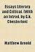 Essays Literary and Critical. (with an Introd. by G.K. Chesterton]