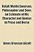 Ralph Waldo Emerson, Philosopher and Seer; An Estimate of His Character and Genius in Prose and Verse