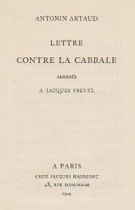 Lettre contre la cabbale adressée à Jacques Prevel