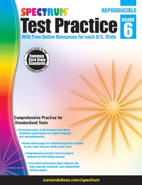 Spectrum Grade 6 Test Practice Workbooks, Ages 10 to 11, Math, Language Arts, and Reading Comprehension 6th Grade Test Practice, Reproducible Book, Vocabulary, Writing, and Math Practice - 160 Pages
