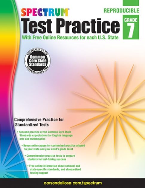 Spectrum 7th Grade Test Practice Workbooks All Subjects, Ages 12 to 13, Grade 7 Test Practice, Language Arts, Reading Comprehension, Vocabulary, Writing and Math Reproducible Book - 160 Pages