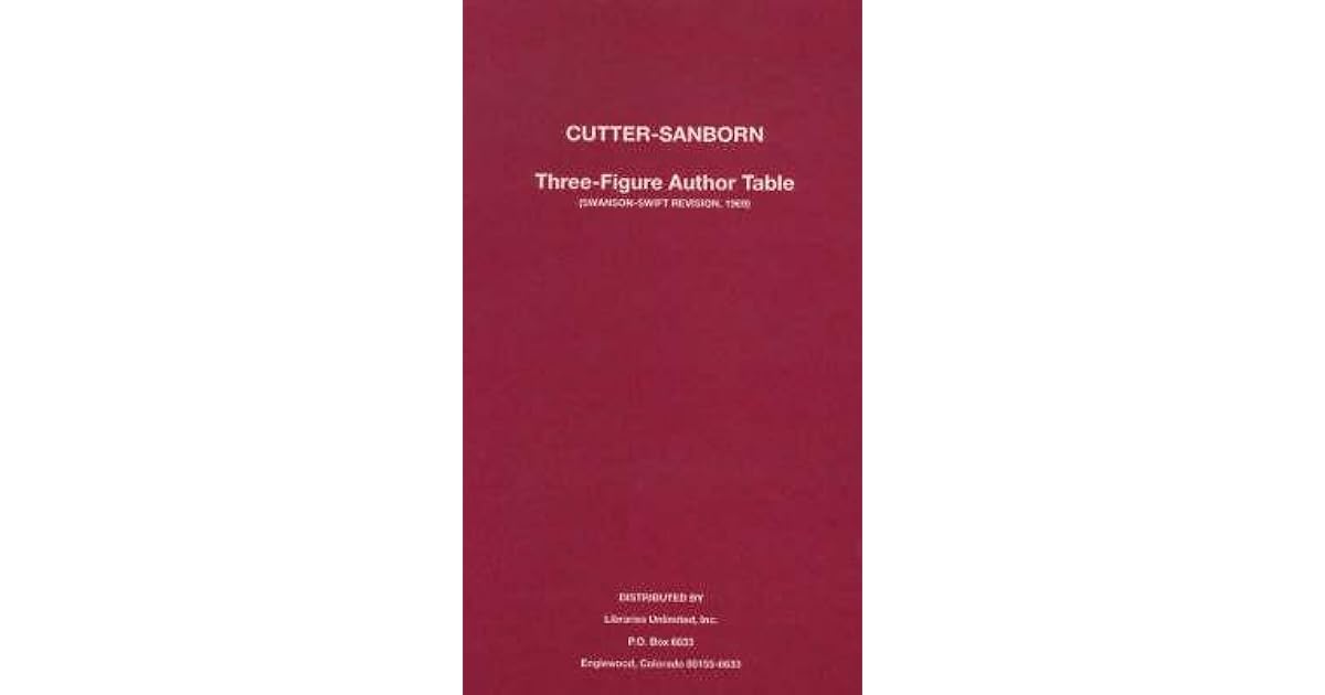 Cutter Sanborn ThreeFigure Author Table SwansonSwift Revision by C.A