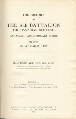 History of the 16th Battalion Canadian Expeditionary Force 1914-1919