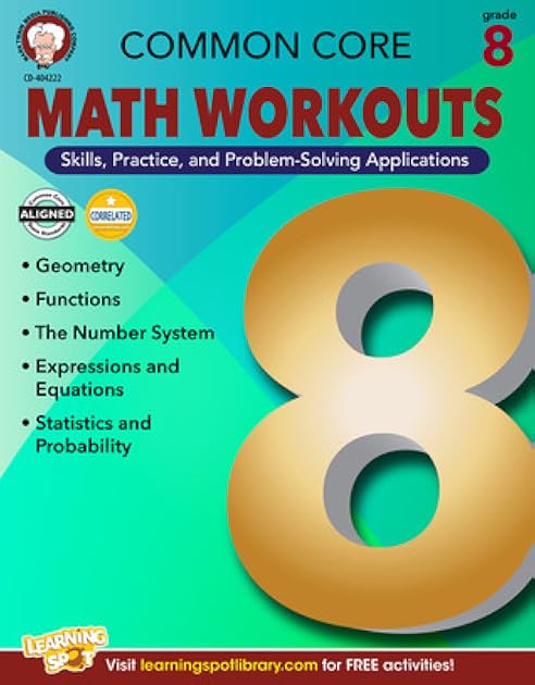 Mark Twain Common Core Math Workouts Resource Book, Grade 8, Ages 13 - 14, 64 Pages