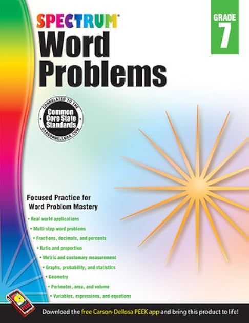 Spectrum 7th Grade Math Word Problems Workbook, Ages 12 to 13, Grade 7 Math Word Problems, Percent and Statistics, Perimeter, Area and Volume, and Geometry Workbook - 128 Pages
