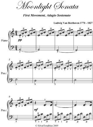 Moonlight Sonata First Movement Beethoven Easy Piano Sheet Music (Kindle Edition)