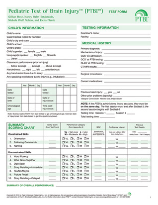 Pediatric Test of Brain Injury™ (PTBI™ ) Test Form
