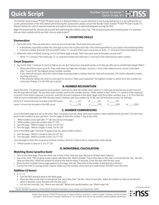Number Sense Screener™ (NSS™) Quick Script, K–1, Research Edition
