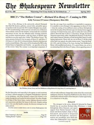 Shakespeare Newsletter, Spring 2013 (62:3, #288)