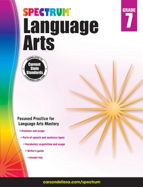Spectrum Grade 7 Language Arts Workbooks, Ages 12 to 13, Language Arts Grade 7, Vocabulary, Sentence Types, Parts of Speech, Writing Practice, and Grammar Workbook - 160 Pages