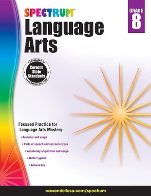 Spectrum Grade 8 Language Arts Workbook, Ages 13-14, Parts of Speech, Vocabulary, Writing Practice, Sentence Building Skills, and Grammar Workbook, 8th Grade Language Arts Workbook for Teens