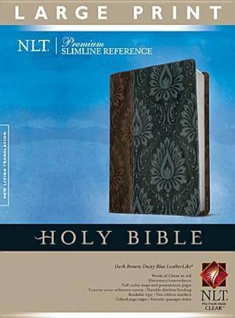 Premium Slimline Reference Bible NLT, Large Print, TuTone (Red Letter, LeatherLike, Dark Brown/Dusty Blue)