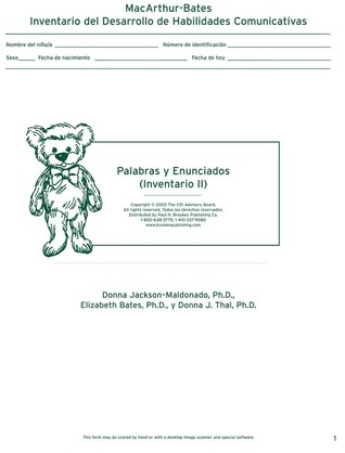 MacArthur Inventario Del Desarrollo de Habilidades Comunicativas (Inventario): Inventario II: Palabras y Enunciados