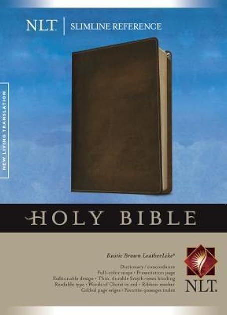 Slimline Reference Bible NLT (Red Letter, LeatherLike, Brown)