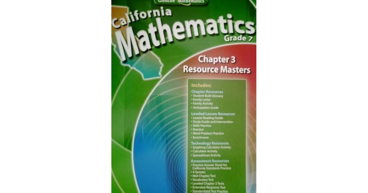 California Mathematics Grade 7 Chapter 3 Resource Masters by Glencoe Mathematics