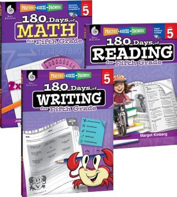180 Days of Practice for Fifth Grade (Set of 3), 5th Grade Workbooks for Kids Ages 9-11, Includes 180 Days of Reading, 180 Days of Writing, and 180 Days of Math