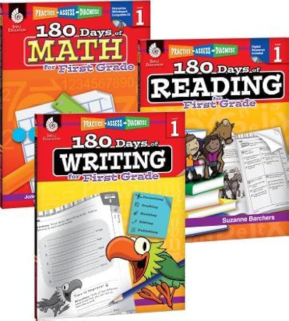 180 Days of Practice for First Grade (Set of 3), 1st Grade Workbooks for Kids Ages 5-7, Includes 180 Days of Reading, 180 Days of Writing, 180 Days of Math
