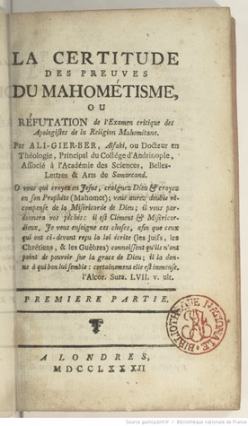 La Certitude des preuves du mahométisme, ou Réfutation de l'Examen critique des apologistes de la religion mahométane, par Ali-Gier-Ber, Alfaki, tome1 (ebook)
