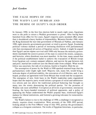 The False Hopes of 1950: The Wafd's Last Hurrah and the Demise of Egypt's Old Order (ebook)