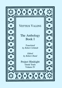 Vettius Valens of Antioch, Anthology, Book One (Project Hindsight)