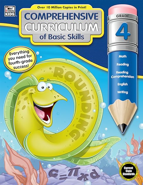 Thinking Kids Comprehensive Curriculum of Basic Skills 4th Grade Workbooks All Subject for Ages 9-10, Math, Reading Comprehension, Grammar, Geometry and More, Grade 4 Workbooks (544 pgs)