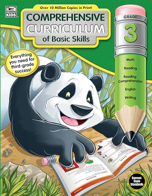Comprehensive Curriculum of Basic Skills 3rd Grade Workbooks All Subject for Ages 8-9, Math Reading Comprehension, Writing, Multiplication, Division, Vocabulary, Third Grade Workbooks (544 pgs)