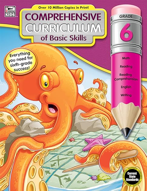 Carson Dellosa Comprehensive Curriculum of Basic Skills 6th Grade Workbooks All Subjects for Ages 11-12, Math, Reading Comprehension, Writing, Grammar, Fractions, Geometry, Grade 6 Workbooks (544 pgs)