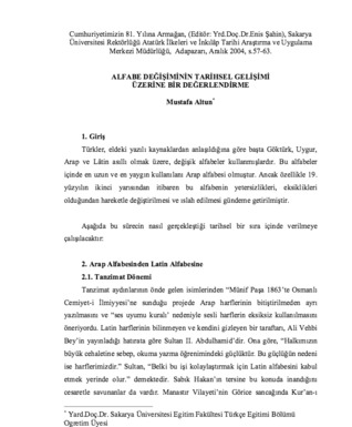 Alfabe Degisiminin Tarihsel Gelisimi Uzerine Bir Degerlendirme