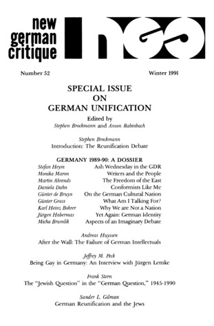 New German Critique, No. 52: Special Issue on German Unification (Winter 1991)
