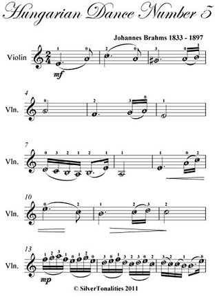 Hungarian Dance Number 5 Brahms Easy Violin Sheet Music By Johannes Brahms