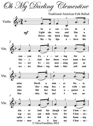 Oh My Darling Clementine Easy Note Violin Sheet Music (Kindle Edition)