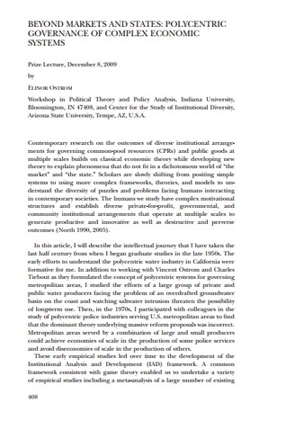 Beyond Markets and states: Polycentric Governance of Complex Economic Systems (ebook)