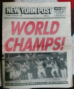 New York Post newspaper, Oct 28, 1986, Mets World Champs