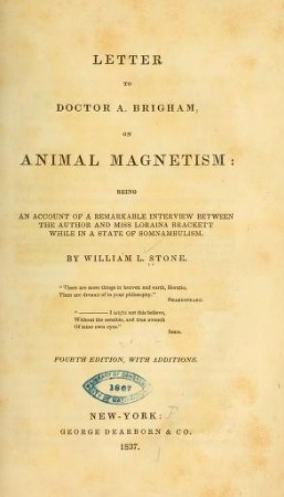 Letter To Doctor A. Brigham, On Animal Magnetism (Hardcover)