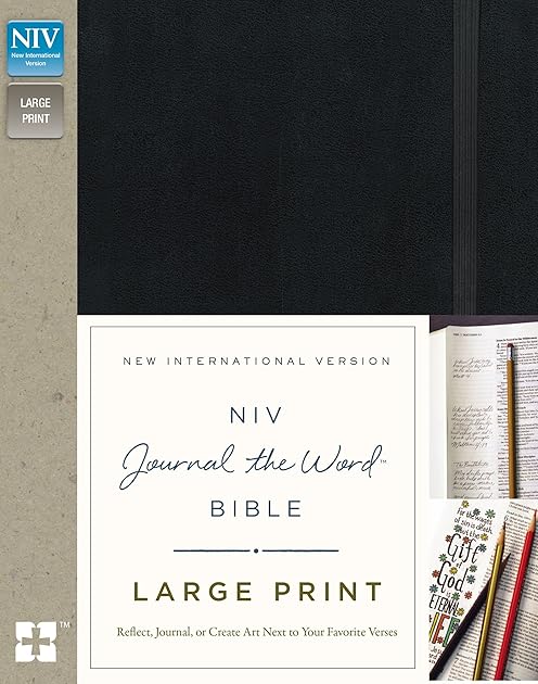 NIV, Journal the Word Bible, Large Print, Hardcover, Black: Reflect, Journal, or Create Art Next to Your Favorite Verses