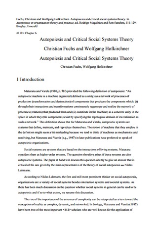 Autopoiesis and Critical Social Systems Theory
