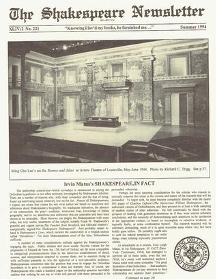 The Shakespeare Newsletter (XLIV:2, #221, Summer 1994)