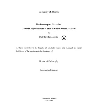 The Interrupted Narrative. Tadeusz Peiper and His Vision of Literature (1918-1939)