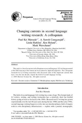 Changing Currents in Second Language Writing Research: A Colloquium