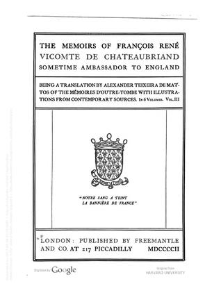 The memoirs of François René, vicomte de Chateaubriand, sometime ambassador to England, Volume 3 of 6