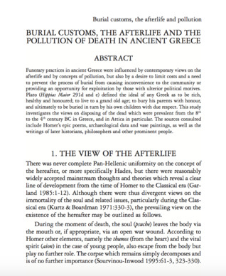 Burial Customs, the Afterlife, and the Pollution of Death in Ancient Greece (Unknown Binding)
