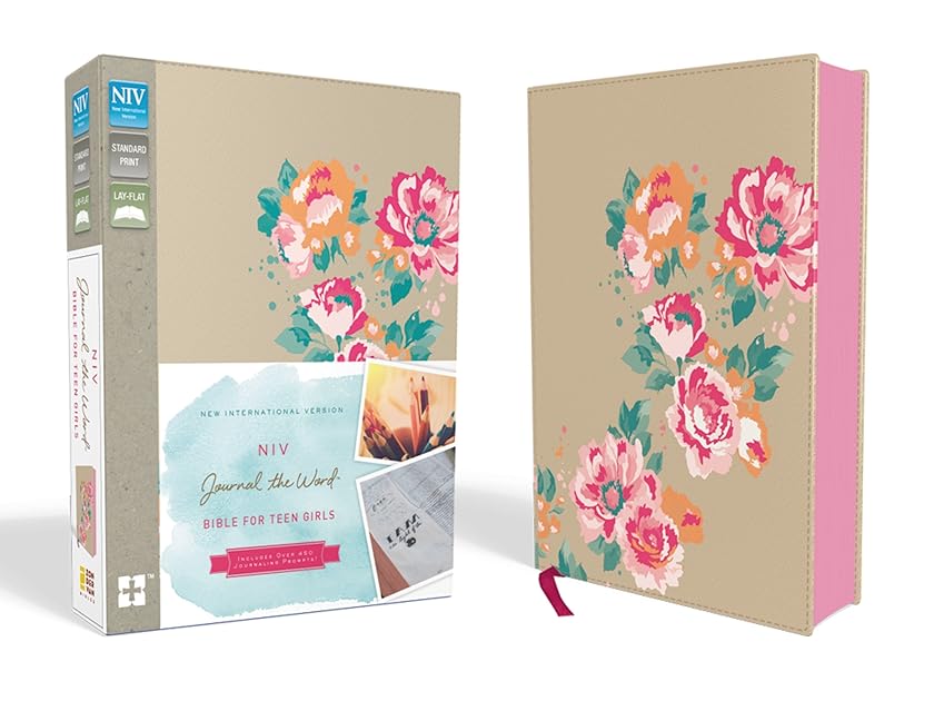 NIV, Journal the Word Bible for Teen Girls, Leathersoft over Board, Gold/Floral, Red Letter: Includes Over 450 Journaling Prompts!