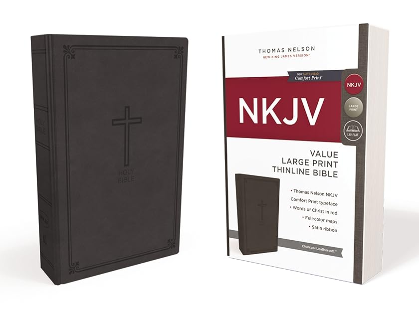 NKJV, Value Thinline Bible, Large Print, Leathersoft, Charcoal, Red Letter Edition, Comfort Print: Holy Bible, New King James Version